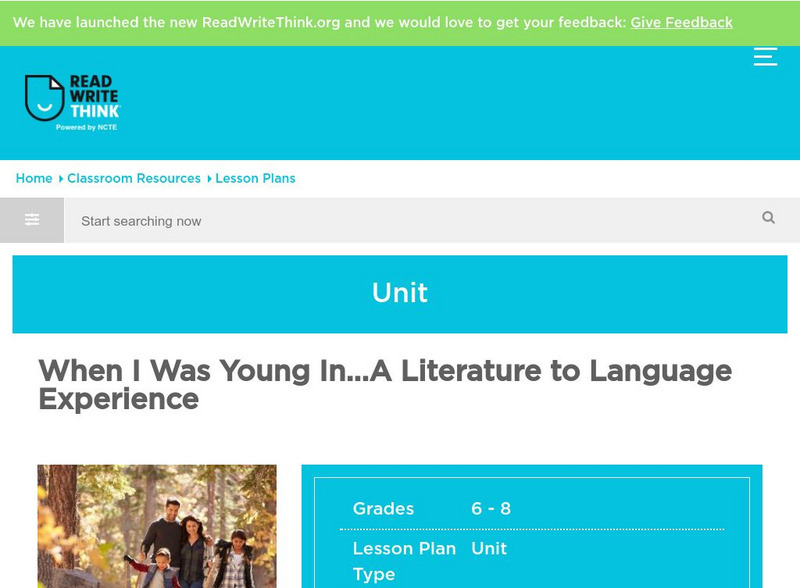 Read Write Think: When I Was Young In, a Literature to Language Experience Lesson Plan Read Write Think: When I Was Young In, a Literature to Language Experience Lesson Plan
