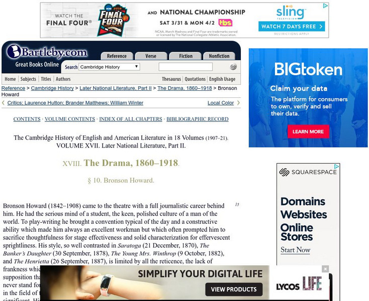 Bartleby.com: Bronson Howard. Xviii. The Drama, 1860 1918. Handout Bartleby.com: Bronson Howard. Xviii. The Drama, 1860 1918. Handout