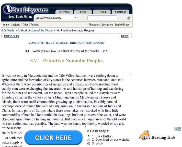 Bartleby.com: Short History of the World: Primative Nomadic Peoples, H. G. Wells Primary Bartleby.com: Short History of the World: Primative Nomadic Peoples, H. G. Wells Primary