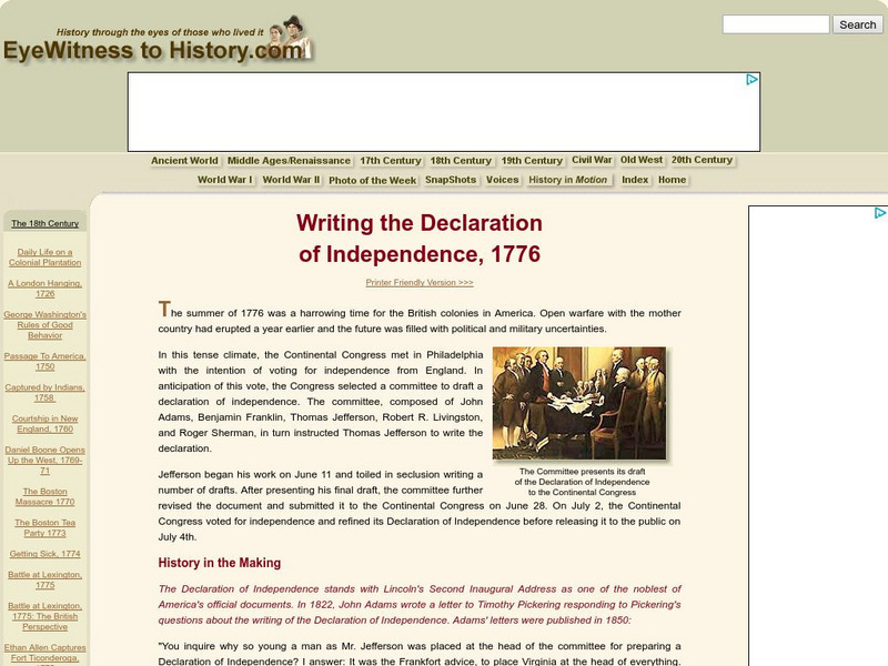 Eyewitness to History: Writing the Declaration of Independence Activity Eyewitness to History: Writing the Declaration of Independence Activity