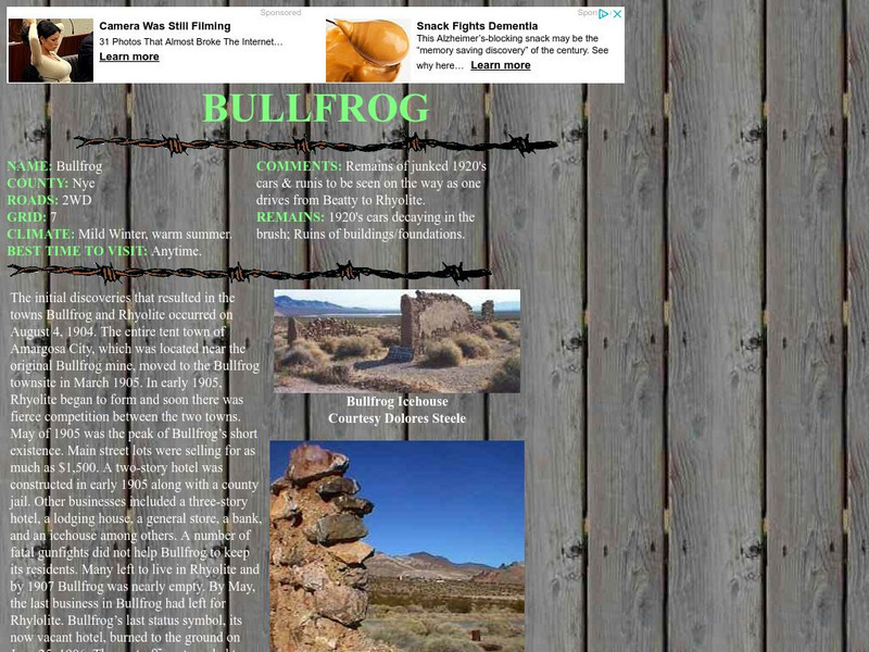 Bullfrog: Nevada Ghost Towns Website Bullfrog: Nevada Ghost Towns Website