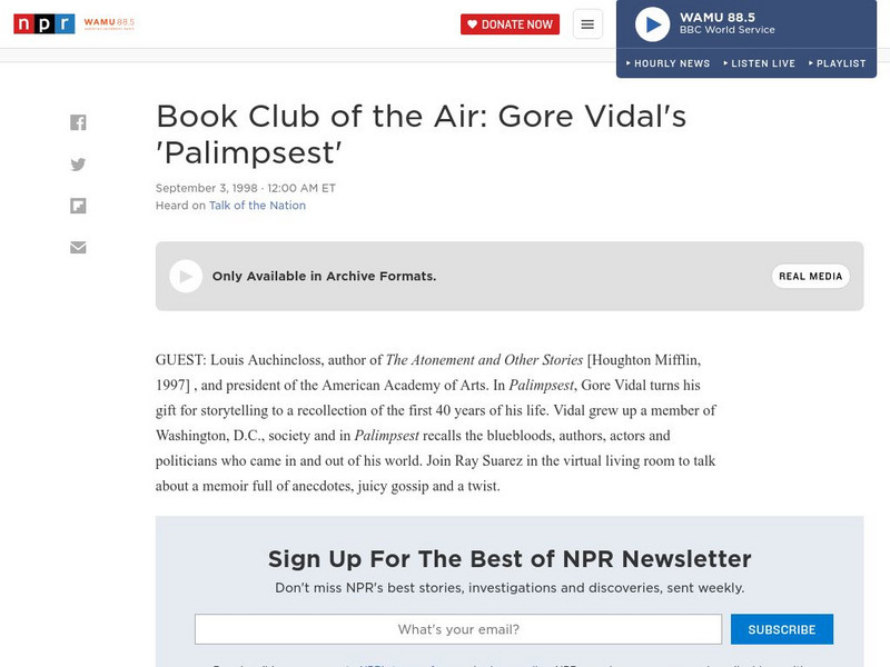 Npr: Book Club of the Air: Gore Vidal's 'Palimpsest' Audio