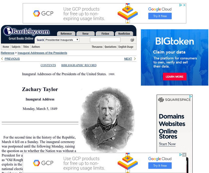 Bartleby.com: bartleby.com: Presidential Inaugural Address: Zachary Taylor Primary