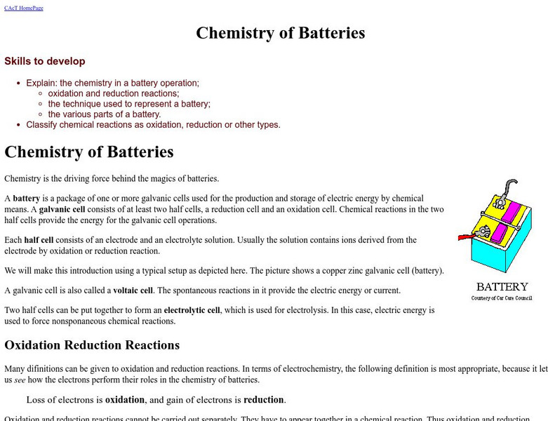 Computer Assisted Chem. Tutorial/chemistry of Batteries Handout Computer Assisted Chem. Tutorial/chemistry of Batteries Handout
