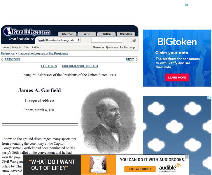 Bartleby.com: bartleby.com: Presidential Inaugural Address: James A. Garfield Primary