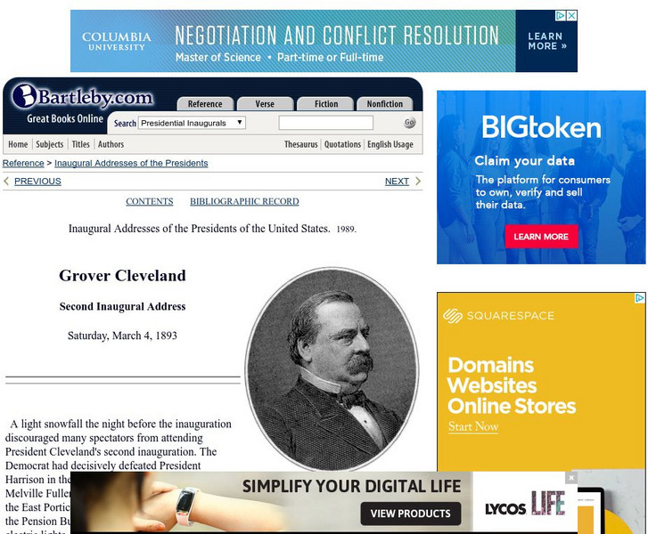 Bartleby.com: bartleby.com: Presidential Inaugural Address: Grover Cleveland 2nd Primary Bartleby.com: bartleby.com: Presidential Inaugural Address: Grover Cleveland 2nd Primary