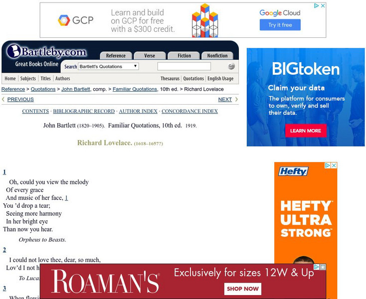 Bartleby.com: Quotes of Richard Lovelace Website Bartleby.com: Quotes of Richard Lovelace Website