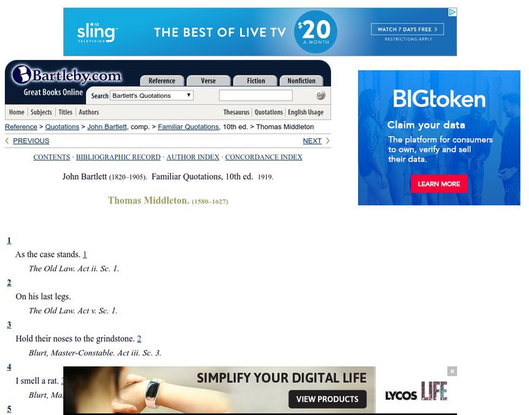 Bartleby.com: Quotations of Thomas Middleton Primary