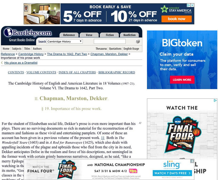 Bartleby.com: Importance of Dekker's Prose Work Handout Bartleby.com: Importance of Dekker's Prose Work Handout