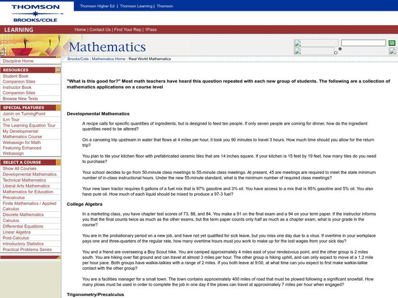 Brooks/cole: Real World Mathematics Website Brooks/cole: Real World Mathematics Website