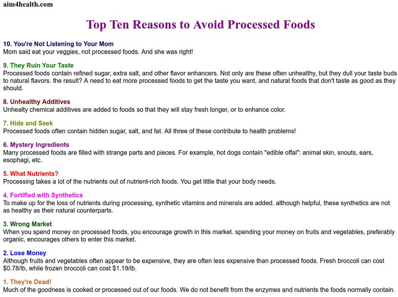 Top Ten Reasons to Avoid Processed Foods Article Top Ten Reasons to Avoid Processed Foods Article