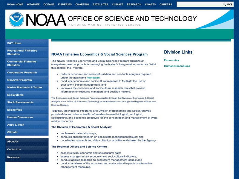 Noaa: Fisheries Economics & Social Sciences Program Website Noaa: Fisheries Economics & Social Sciences Program Website