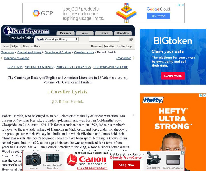 Bartleby.com: Cavalier Lyrists: Robert Herrick Handout Bartleby.com: Cavalier Lyrists: Robert Herrick Handout