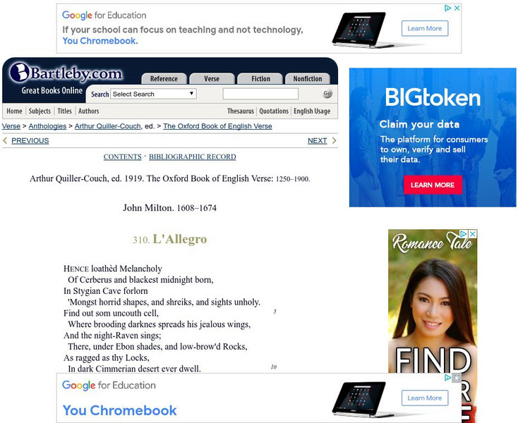 Bartleby.com: Milton's "L'allegro" eBook Bartleby.com: Milton's "L'allegro" eBook