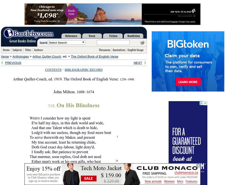 Bartleby.com: John Milton/on His Blindness eBook Bartleby.com: John Milton/on His Blindness eBook