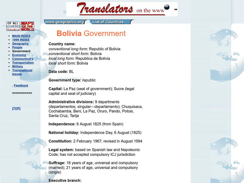 Bolivia Government Handout Bolivia Government Handout