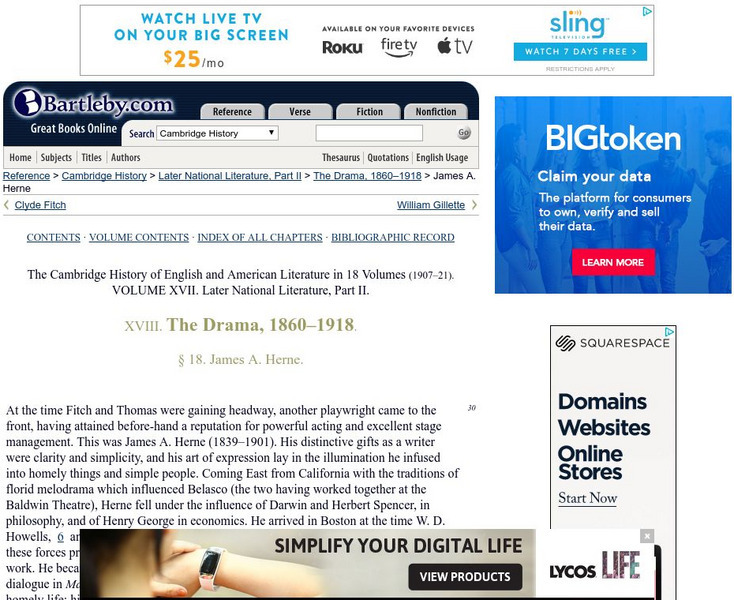 Bartleby.com: Cambridge History of Eng and Am Lit: James A. Herne eBook