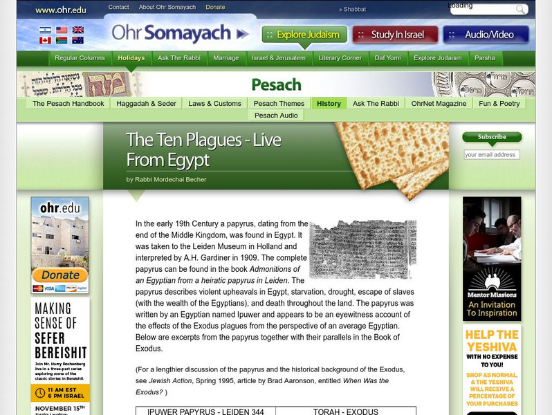 Ohr Somayach International: The Ten Plagues Article