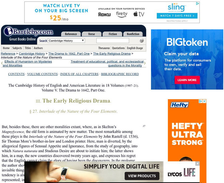 Bartleby.com: Nature of the Four Elements Handout