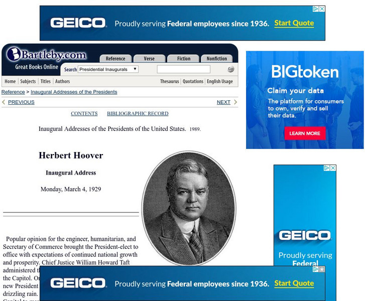 Bartleby.com: bartleby.com: Presidential Inaugural Address: Herbert Hoover Primary