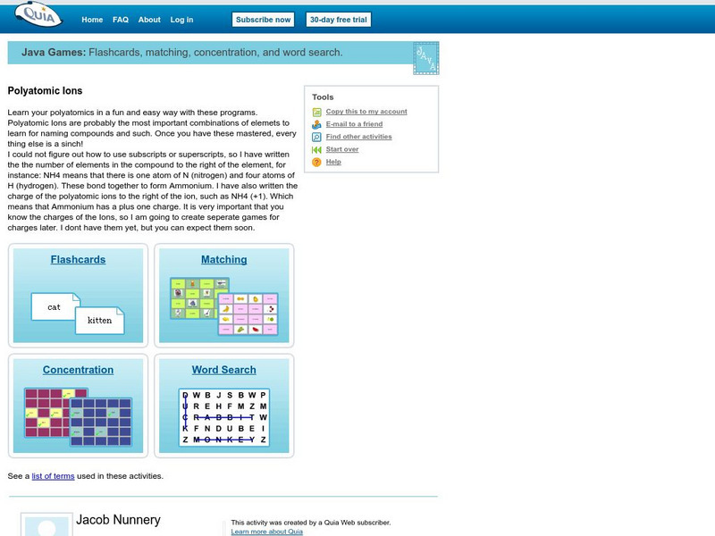 Quia: Polyatomic Ions Activity