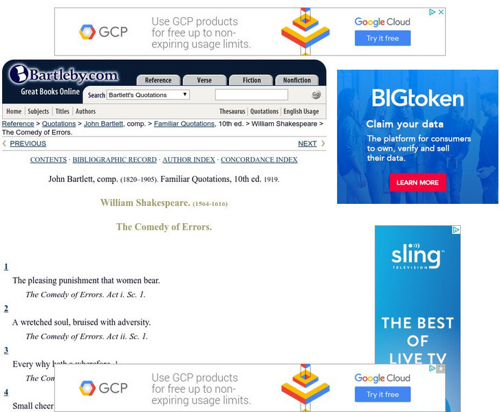 Bartleby.com: Bartlett's Familiar Quotations: Shakespeare's Comedy of Errors Primary