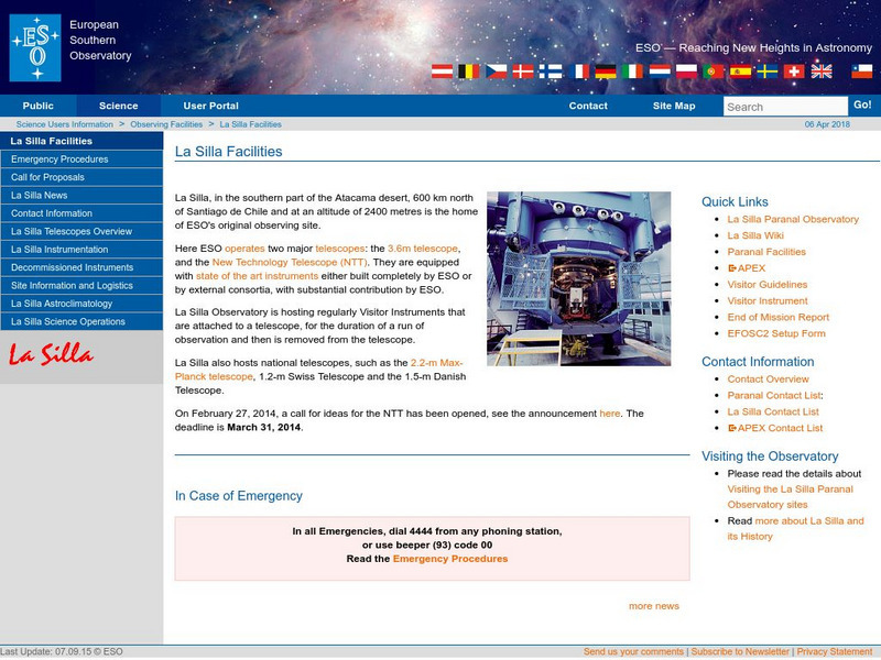 Eurpoean Southern Observatory: La Silla Observatory Homepage Website