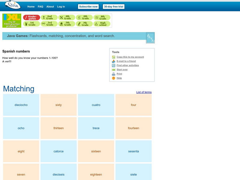 Quia: Matching: Spanish Numbers Interactive Quia: Matching: Spanish Numbers Interactive