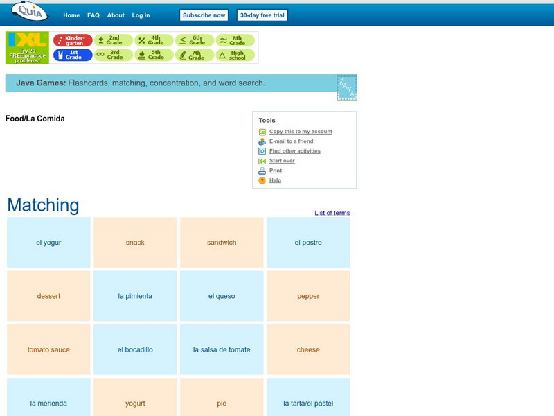 Quia: Food: La Comida Matching Interactive Quia: Food: La Comida Matching Interactive