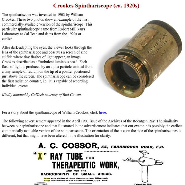 Historical Instrum. Collection: Crookes Spinthariscope Website