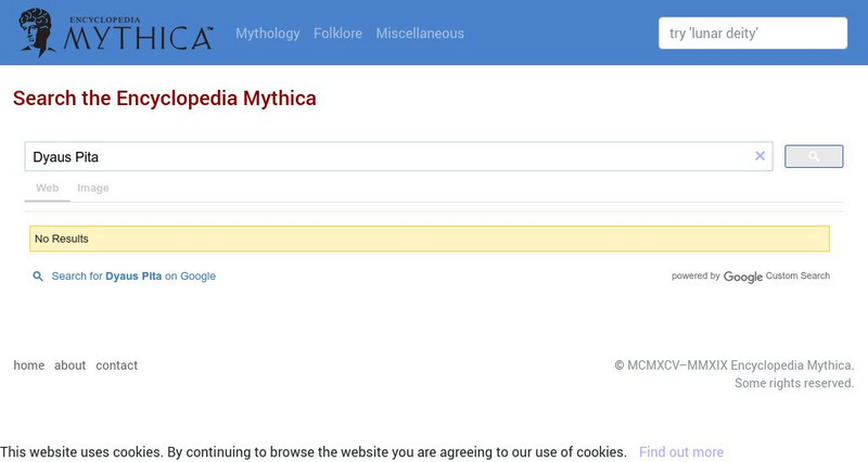 Encyclopedia Mythica: Dyaus Pita Handout