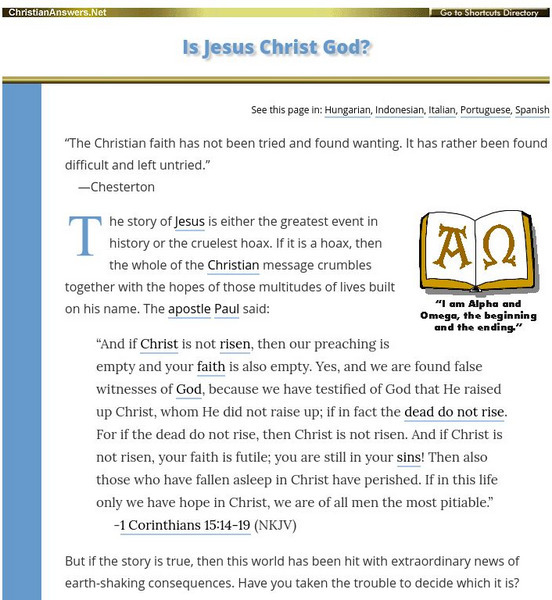 Christian Answers: Is Jesus God? Article Christian Answers: Is Jesus God? Article