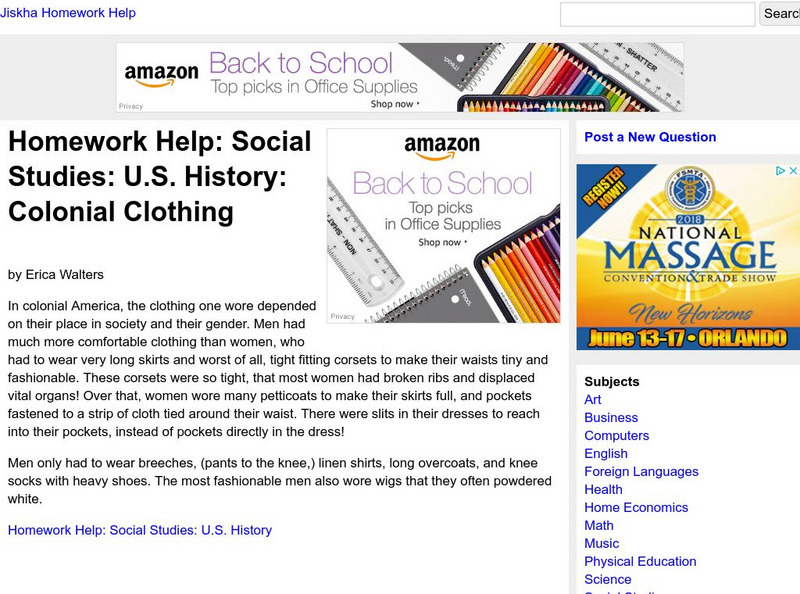 Jiskha Homework Help: Colonial Clothing Article Jiskha Homework Help: Colonial Clothing Article