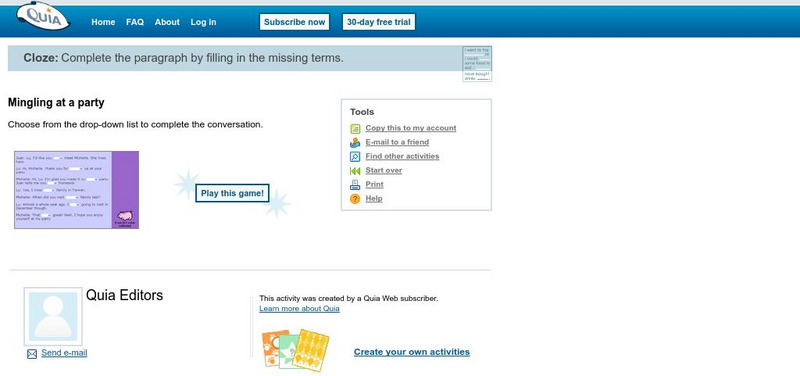 Quia: Grammar Mingling at a Party Activity Unknown Type Quia: Grammar Mingling at a Party Activity Unknown Type