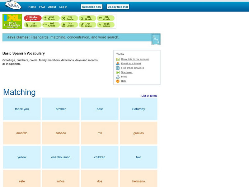 Quia: Basic Spanish Vocabulary Unknown Type Quia: Basic Spanish Vocabulary Unknown Type