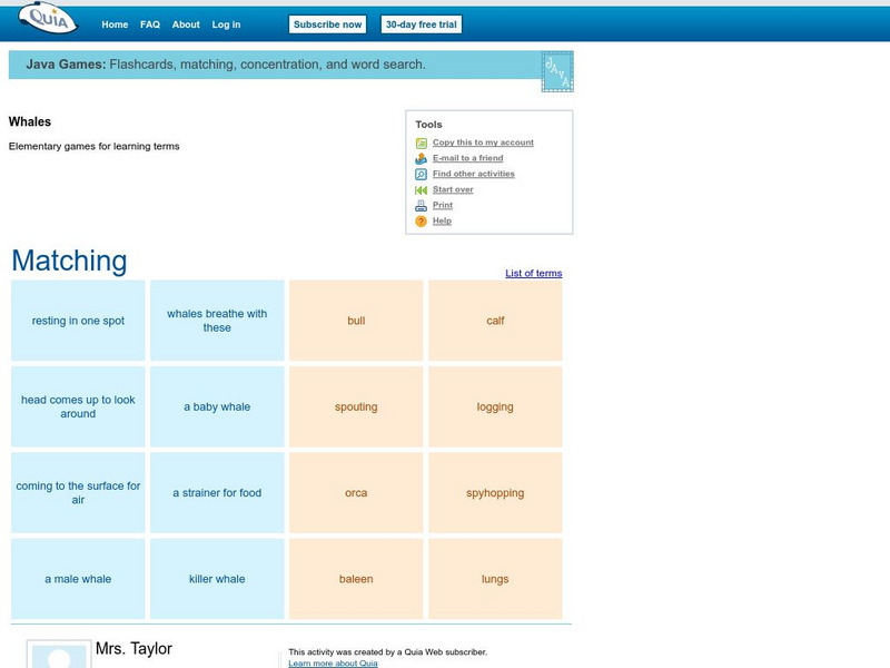 Quia: Whales Elementary Games for Learning Terms Interactive Quia: Whales Elementary Games for Learning Terms Interactive