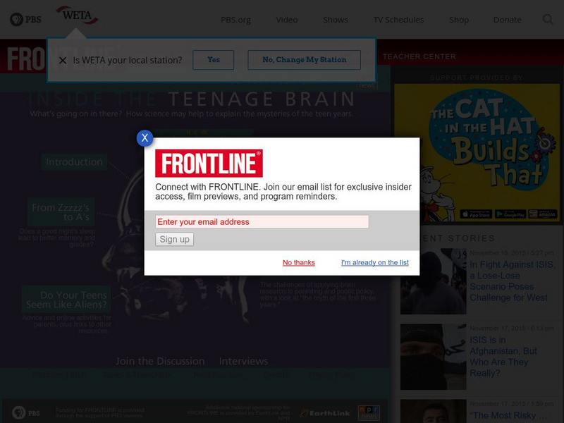 Pbs Inside the Teenage Brain Interactive Pbs Inside the Teenage Brain Interactive