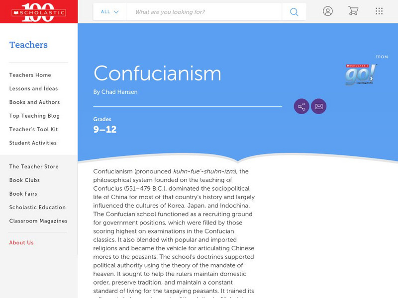 Scholastic: Confucianism Handout Scholastic: Confucianism Handout