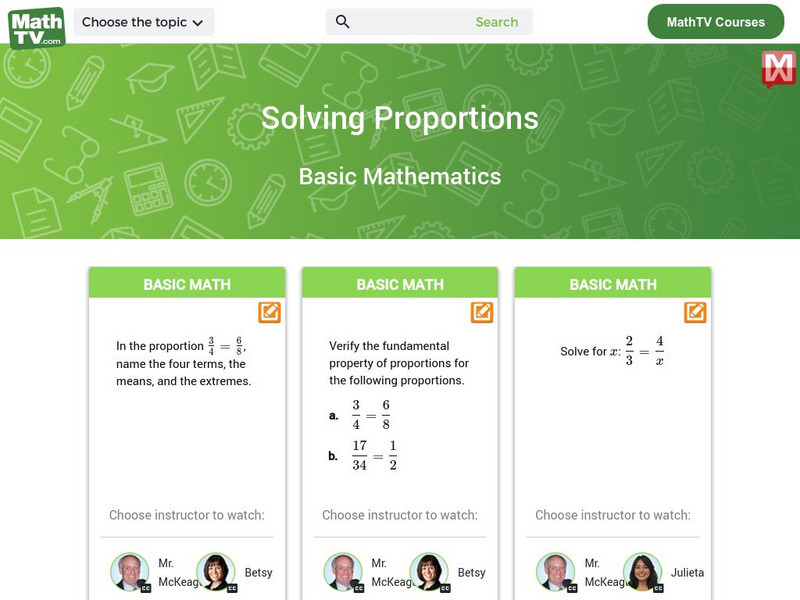 Math tv.com: Basic Mathematics: Solving Proportions Instructional Video Math tv.com: Basic Mathematics: Solving Proportions Instructional Video