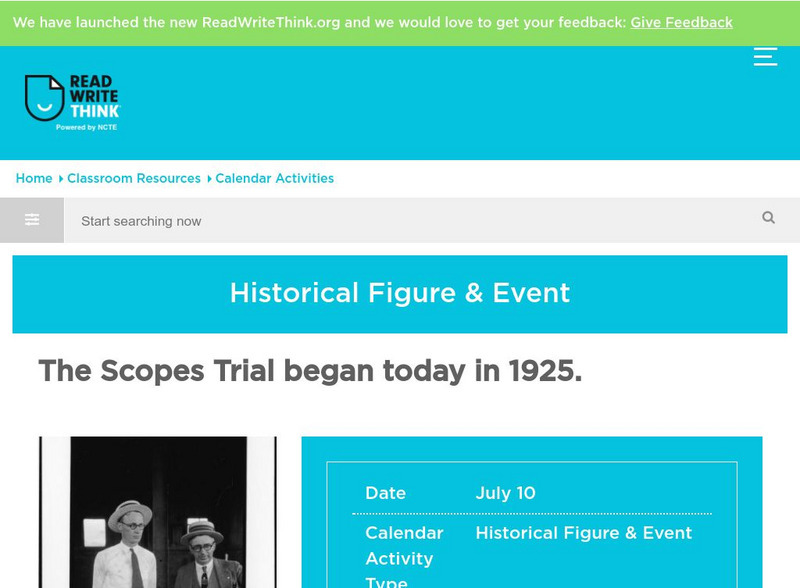 Read Write Think: July 10 the Scopes Trial Began Today in 1925 Activity Read Write Think: July 10 the Scopes Trial Began Today in 1925 Activity