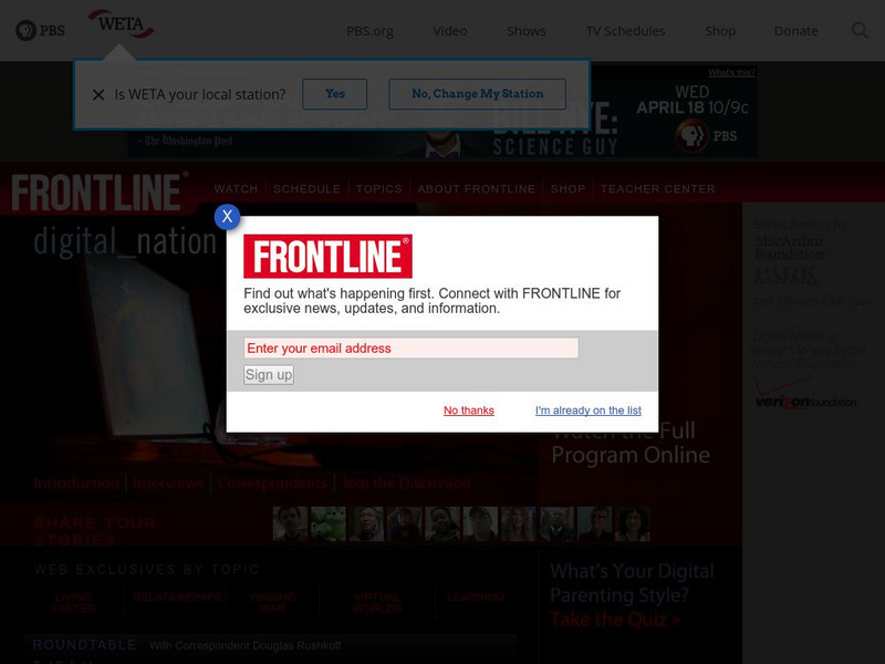 Pbs: Frontline: Digital Nation: Life on the Virtual Frontier Website Pbs: Frontline: Digital Nation: Life on the Virtual Frontier Website