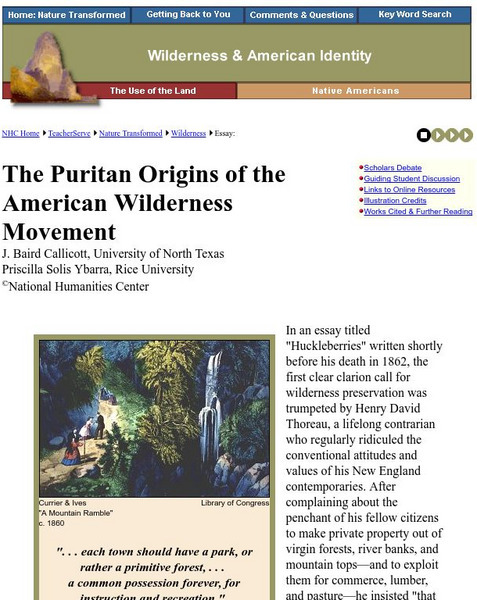 National Humanities Center: Teacher Serve: Wilderness: The Puritan Origins of the American Wilderness Movement Unit Plan National Humanities Center: Teacher Serve: Wilderness: The Puritan Origins of the American Wilderness Movement Unit Plan