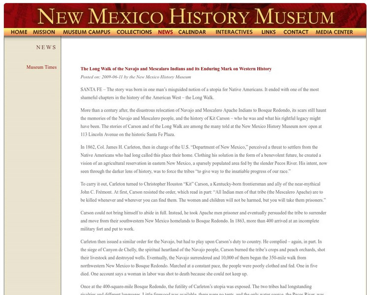 New Mexico History Museum: The Long Walk of the Navajo and Mescalaro Indians Article