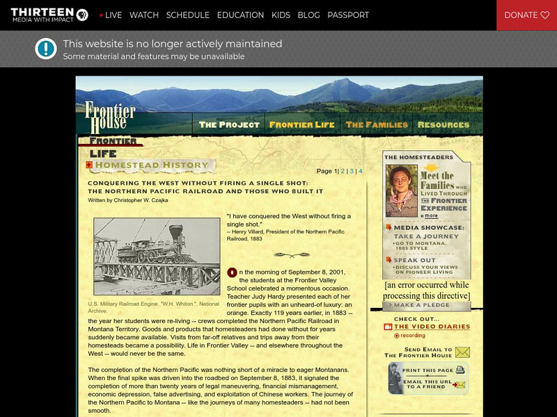 Wnet: Thirteen: Frontier House: The Northern Pacific Railroad and Those Who Built It Website Wnet: Thirteen: Frontier House: The Northern Pacific Railroad and Those Who Built It Website