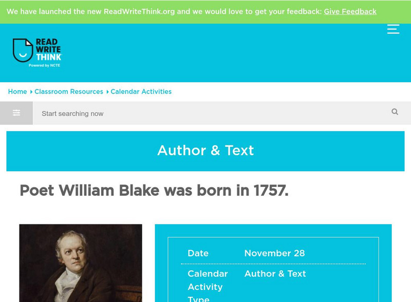 Read Write Think: Poet William Blake Lesson Plan Read Write Think: Poet William Blake Lesson Plan