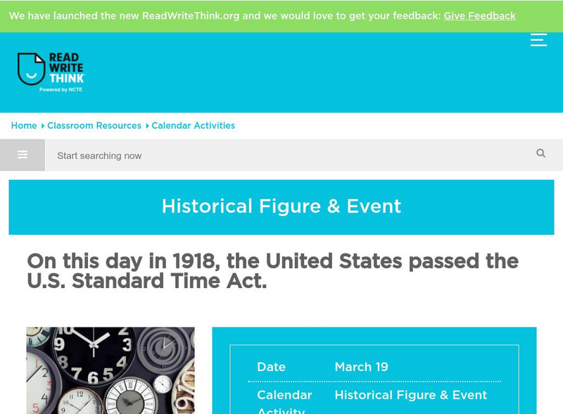 Read Write Think: On This Day in 1918, the u.s. Passed the u.s. Standard Time Act Activity Read Write Think: On This Day in 1918, the u.s. Passed the u.s. Standard Time Act Activity