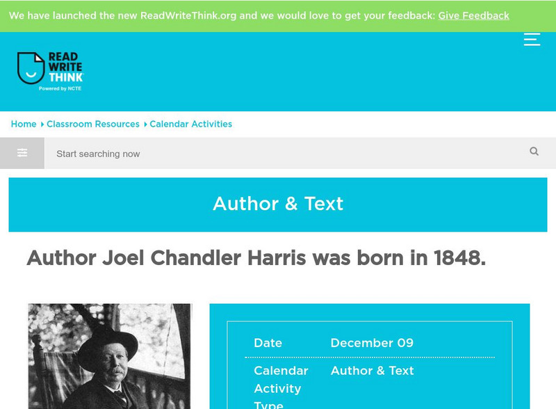 Read Write Think: Joel Chandler Harris Classroom Activity Activity Read Write Think: Joel Chandler Harris Classroom Activity Activity