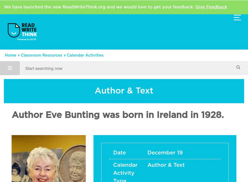 Read Write Think: Eve Bunting Classroom Activity Activity Read Write Think: Eve Bunting Classroom Activity Activity