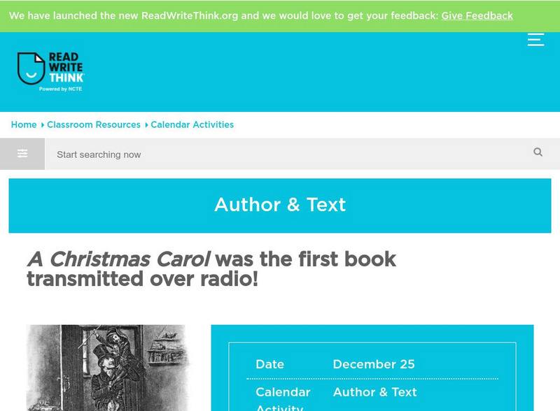 Read Write Think: "A Christmas Carol" Was the First Book Transmitted Over Radio! Activity Read Write Think: "A Christmas Carol" Was the First Book Transmitted Over Radio! Activity