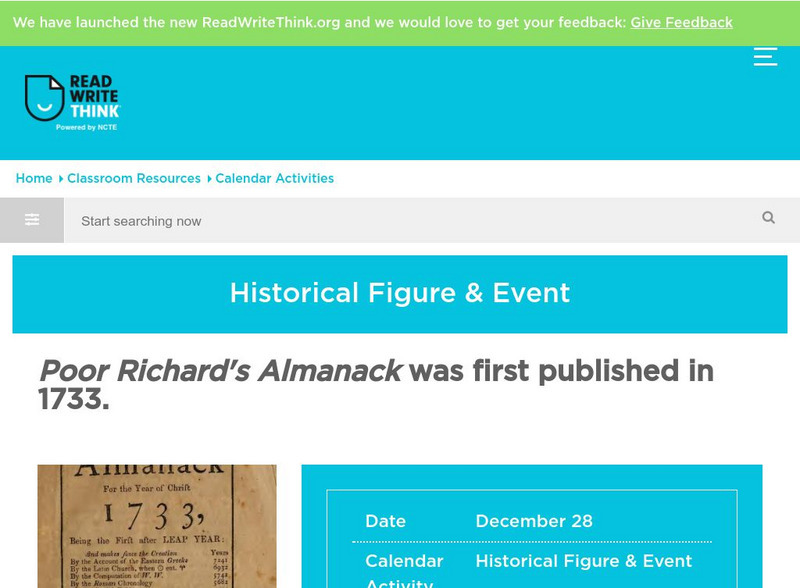 Read Write Think: Poor Richard's Almanack Activity